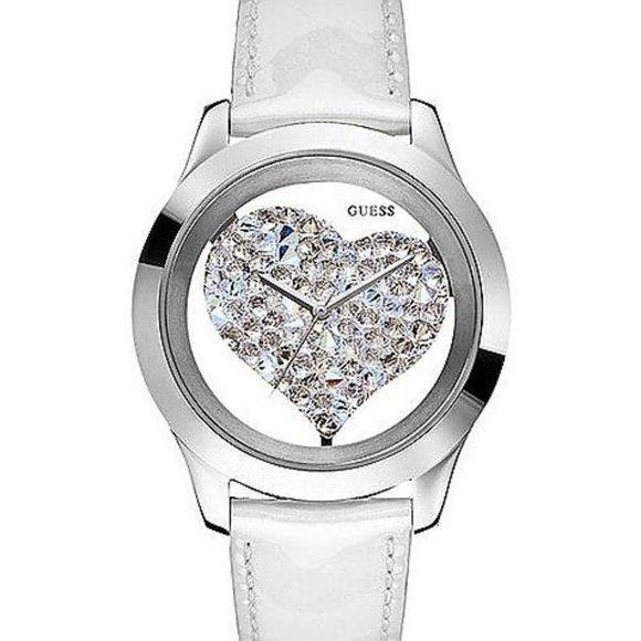 NWT Guess Silver Crystal Heart White Leather Watch main image 7